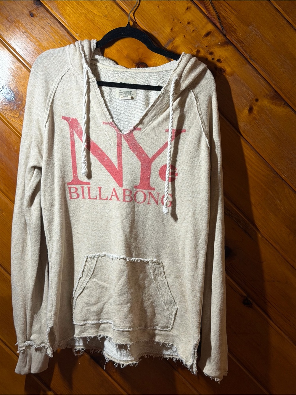 Billabong Cream V-Neck Hoodie with Pink NY Graphic